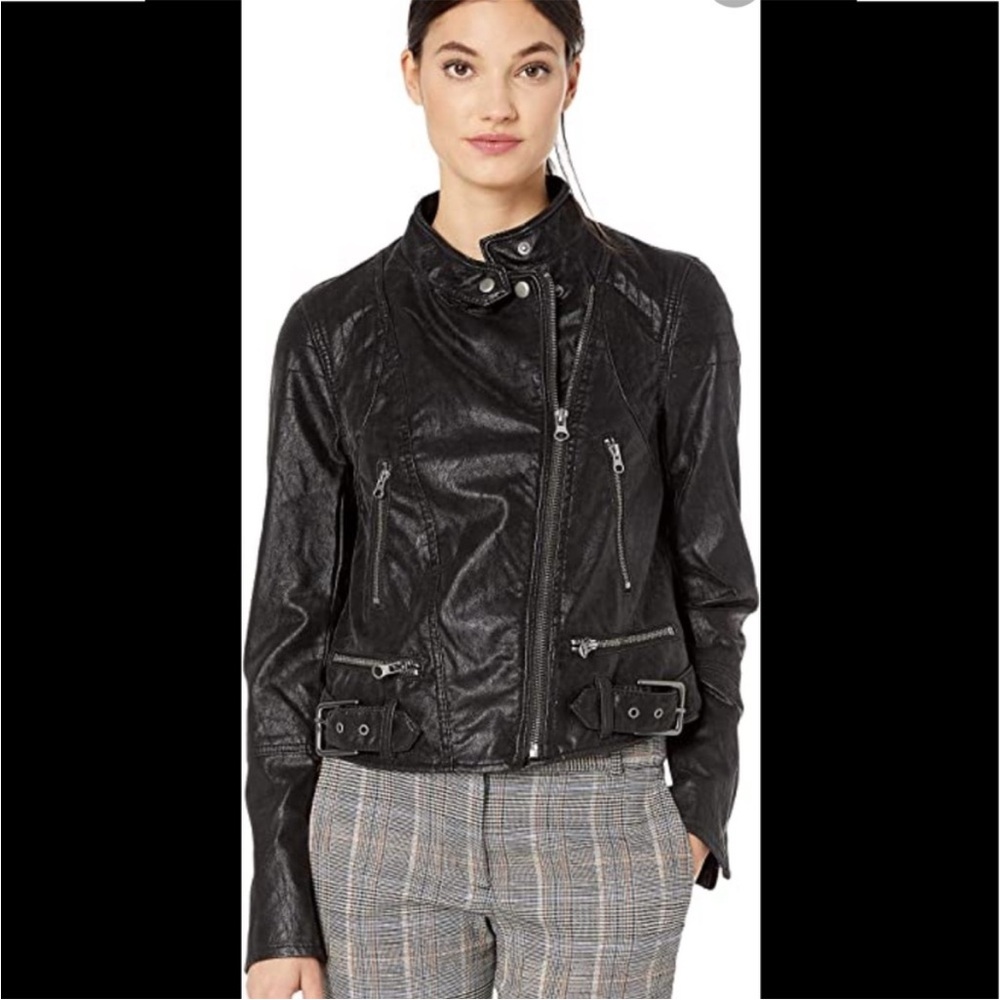 We the Free Vegan Moto Jacket Free People Black Faux Leather Biker Coat Sz S